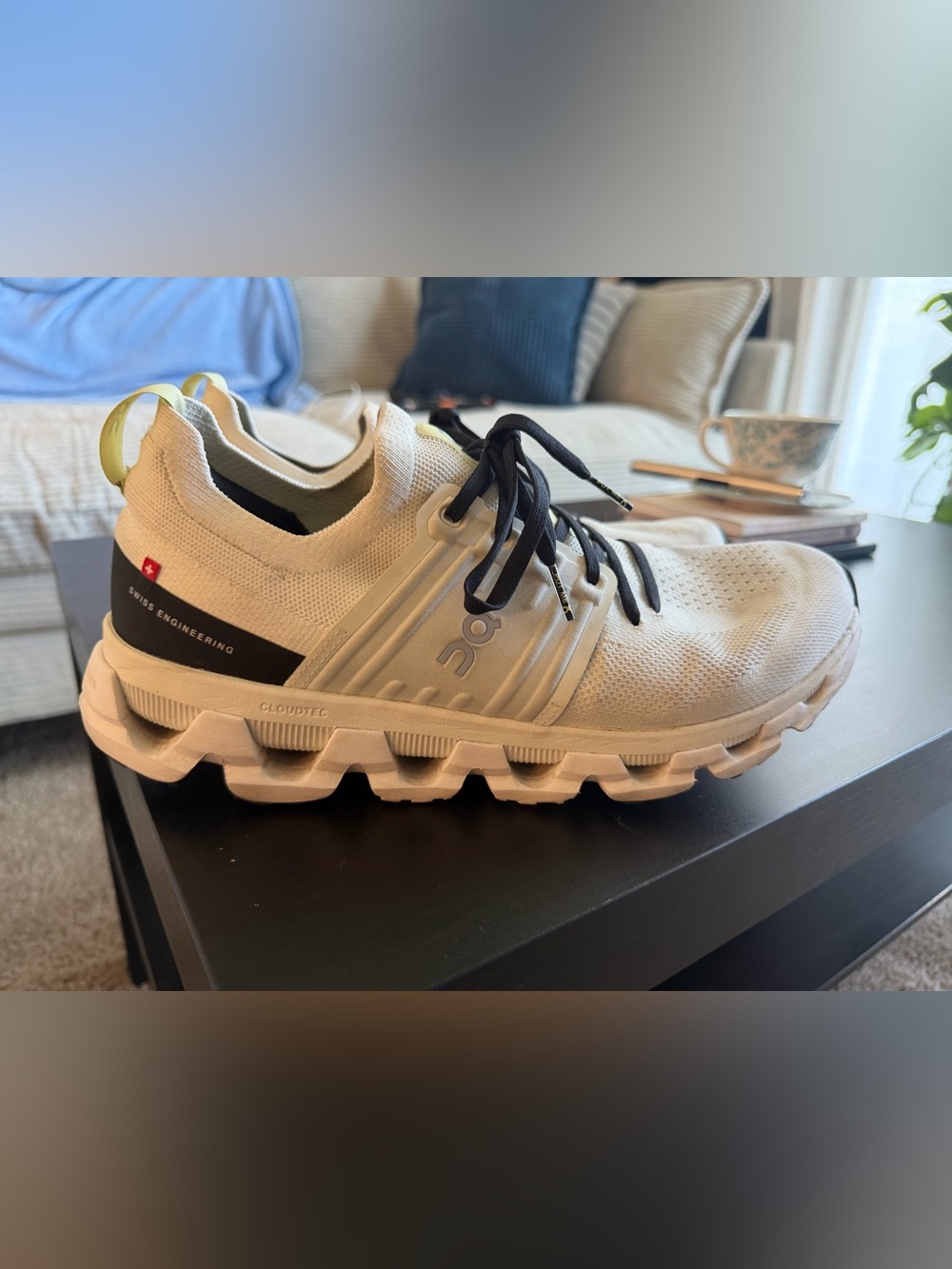 On Running Men’s Athletic Trainer in Off-White with Black Laces